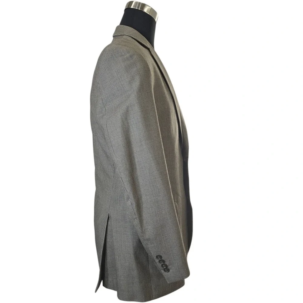 Calvin Klein 41L Blazer Jacket Silk Wool Gray Houndstooth Two Button‎